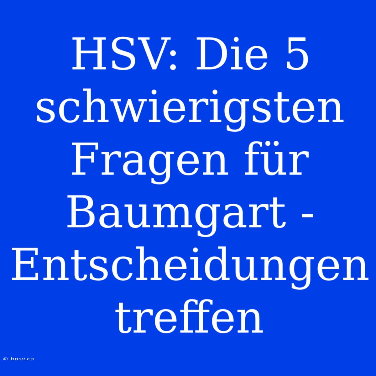 HSV: Die 5 Schwierigsten Fragen Für Baumgart - Entscheidungen Treffen