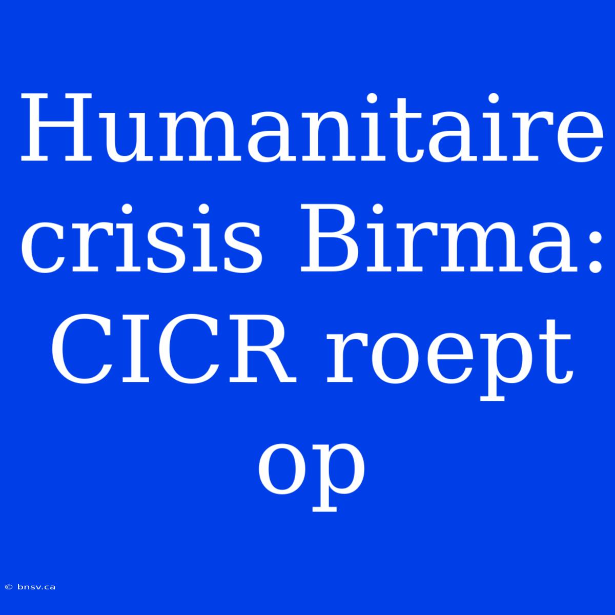 Humanitaire Crisis Birma: CICR Roept Op