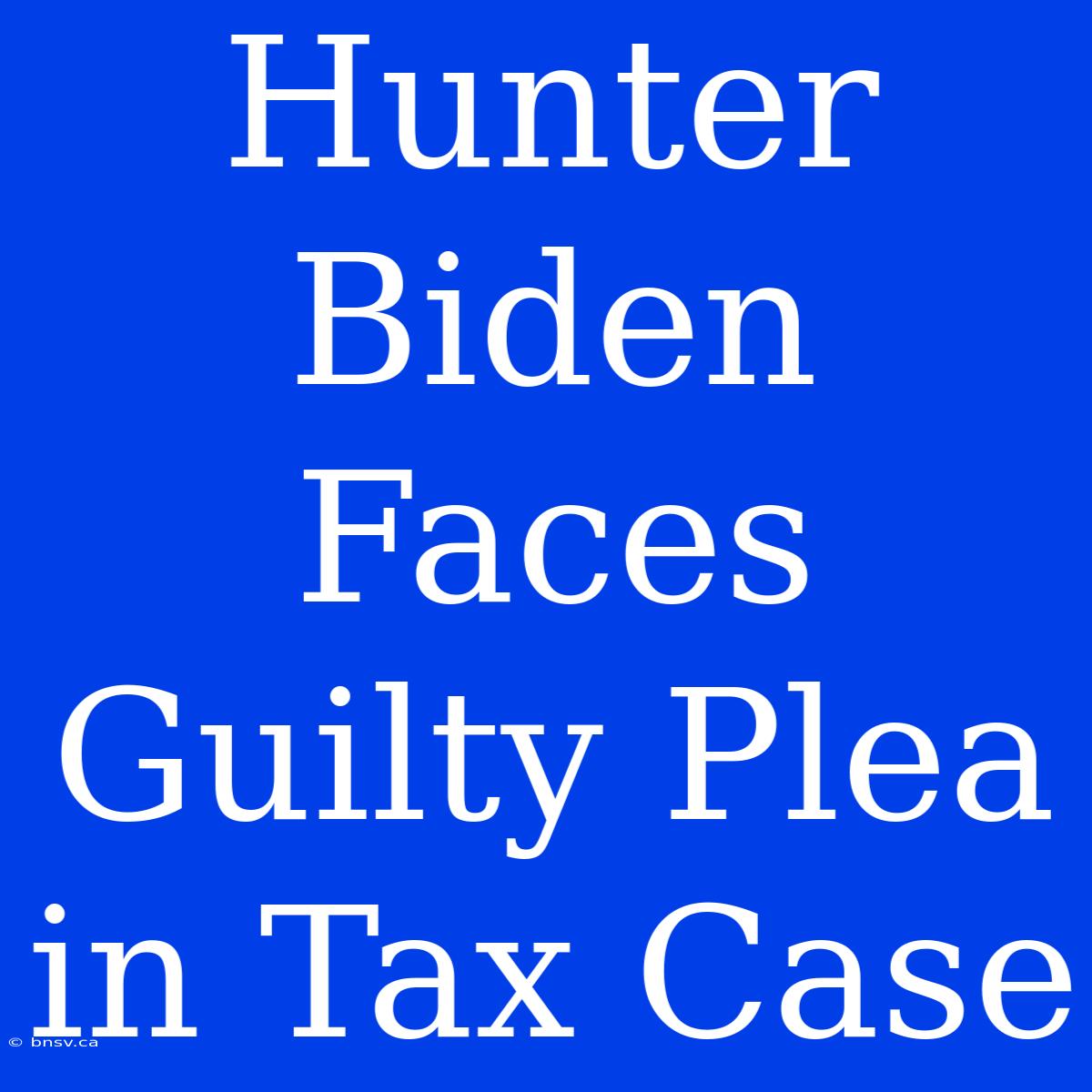 Hunter Biden Faces Guilty Plea In Tax Case