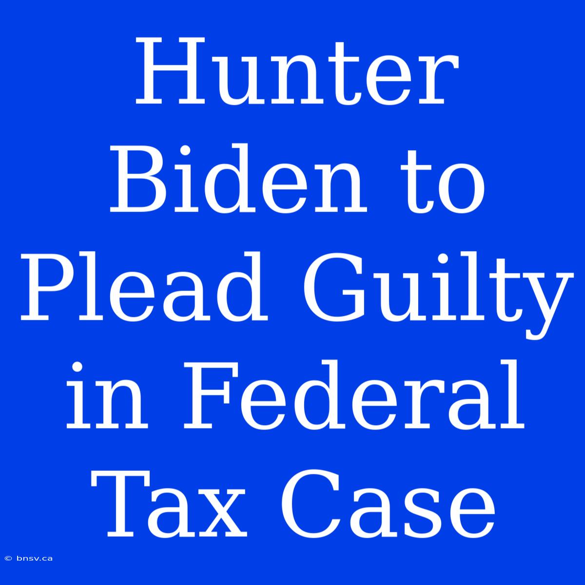 Hunter Biden To Plead Guilty In Federal Tax Case