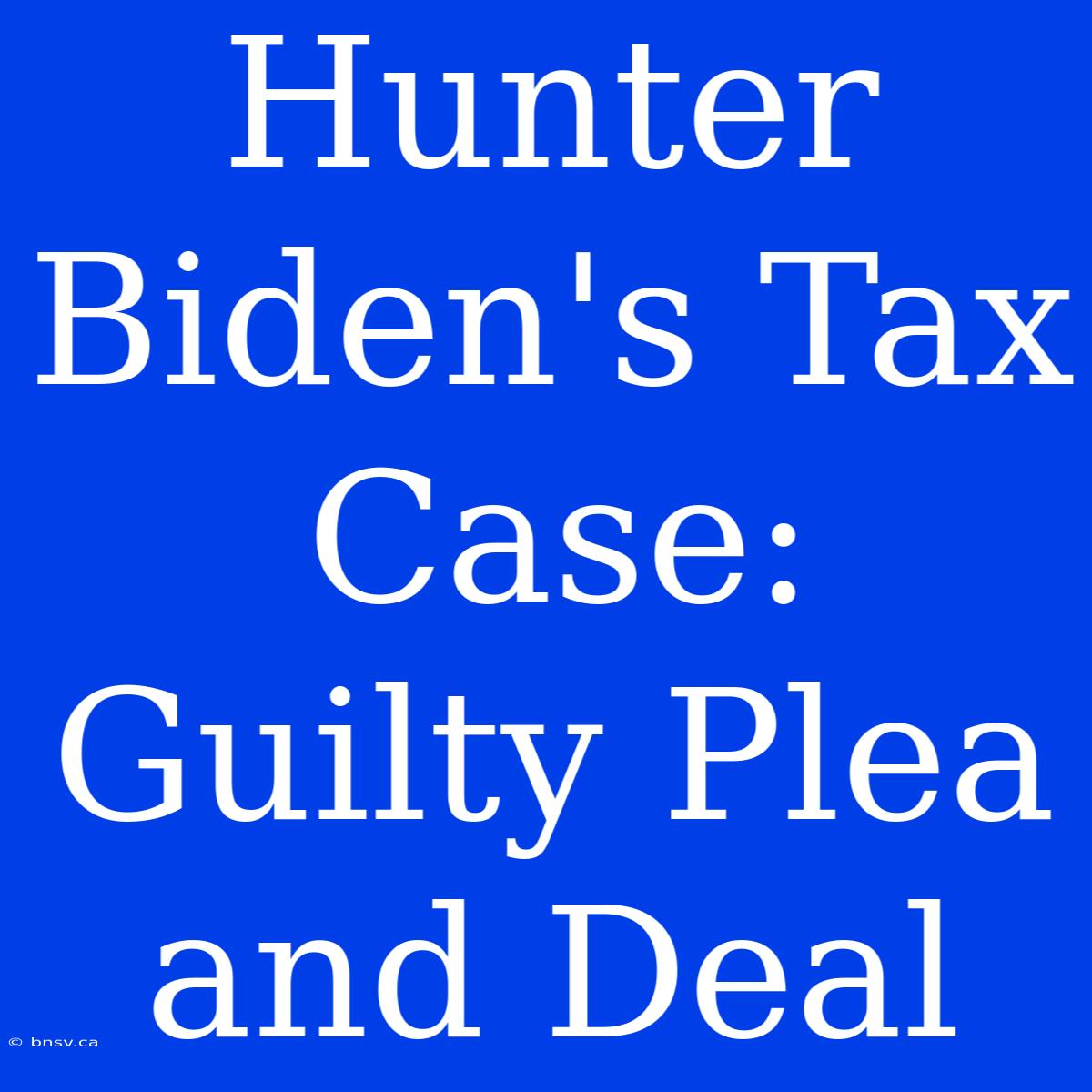 Hunter Biden's Tax Case: Guilty Plea And Deal