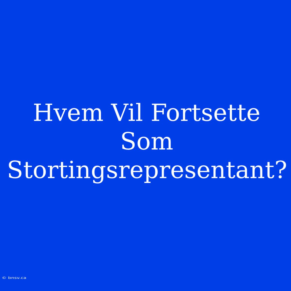 Hvem Vil Fortsette Som Stortingsrepresentant?