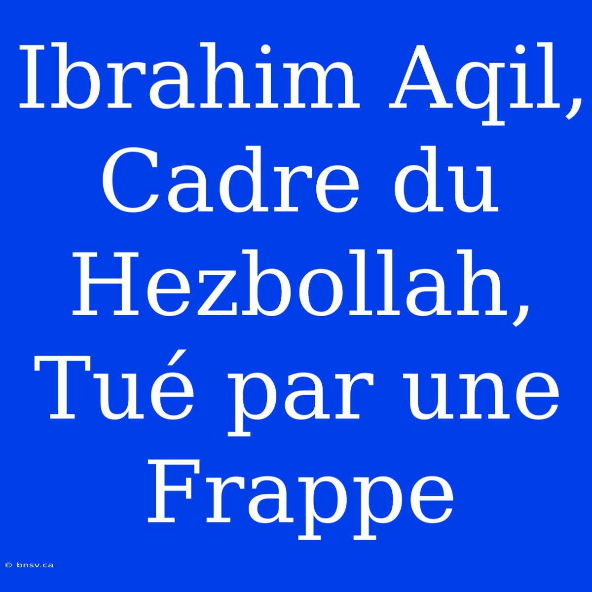 Ibrahim Aqil, Cadre Du Hezbollah, Tué Par Une Frappe