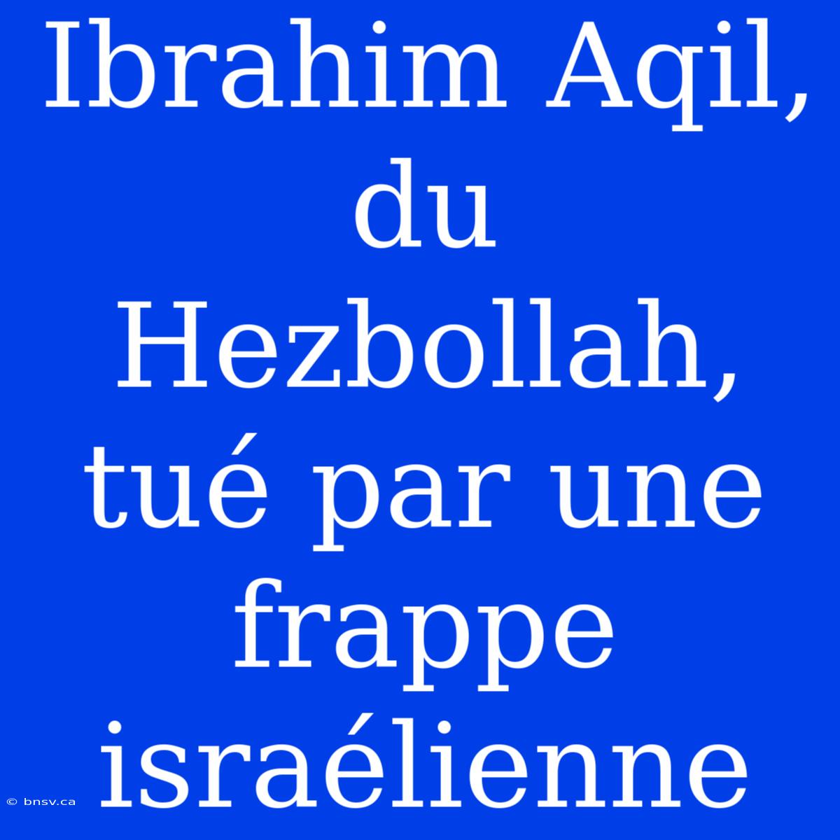 Ibrahim Aqil, Du Hezbollah, Tué Par Une Frappe Israélienne