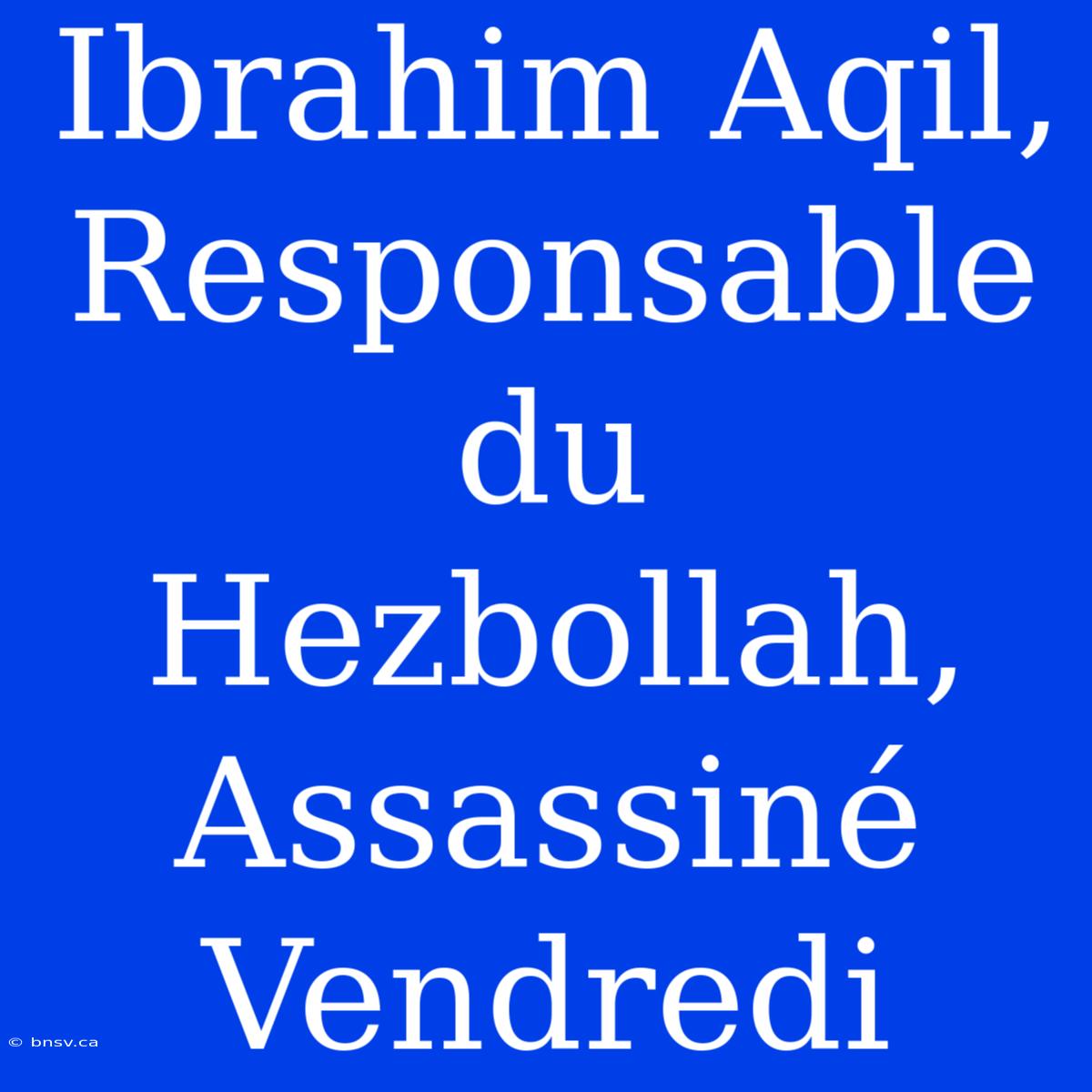 Ibrahim Aqil, Responsable Du Hezbollah, Assassiné Vendredi