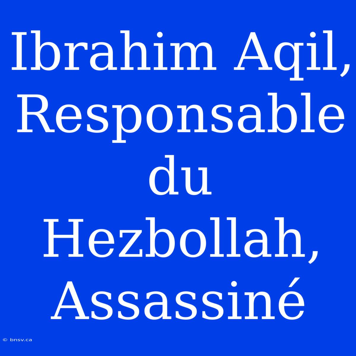 Ibrahim Aqil, Responsable Du Hezbollah, Assassiné