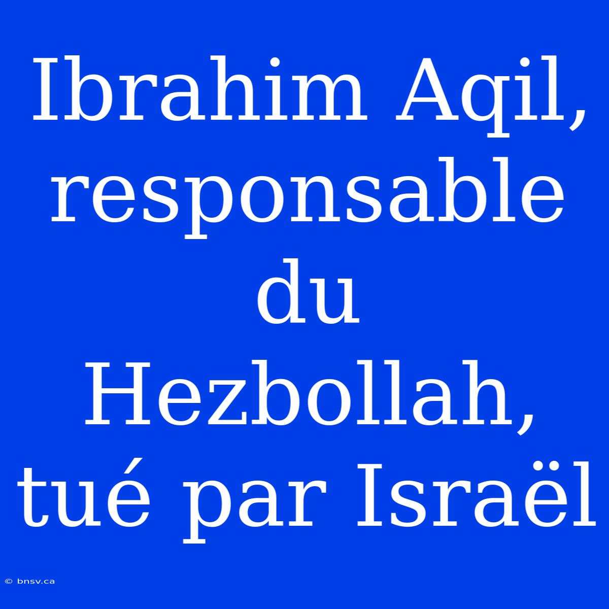 Ibrahim Aqil, Responsable Du Hezbollah, Tué Par Israël