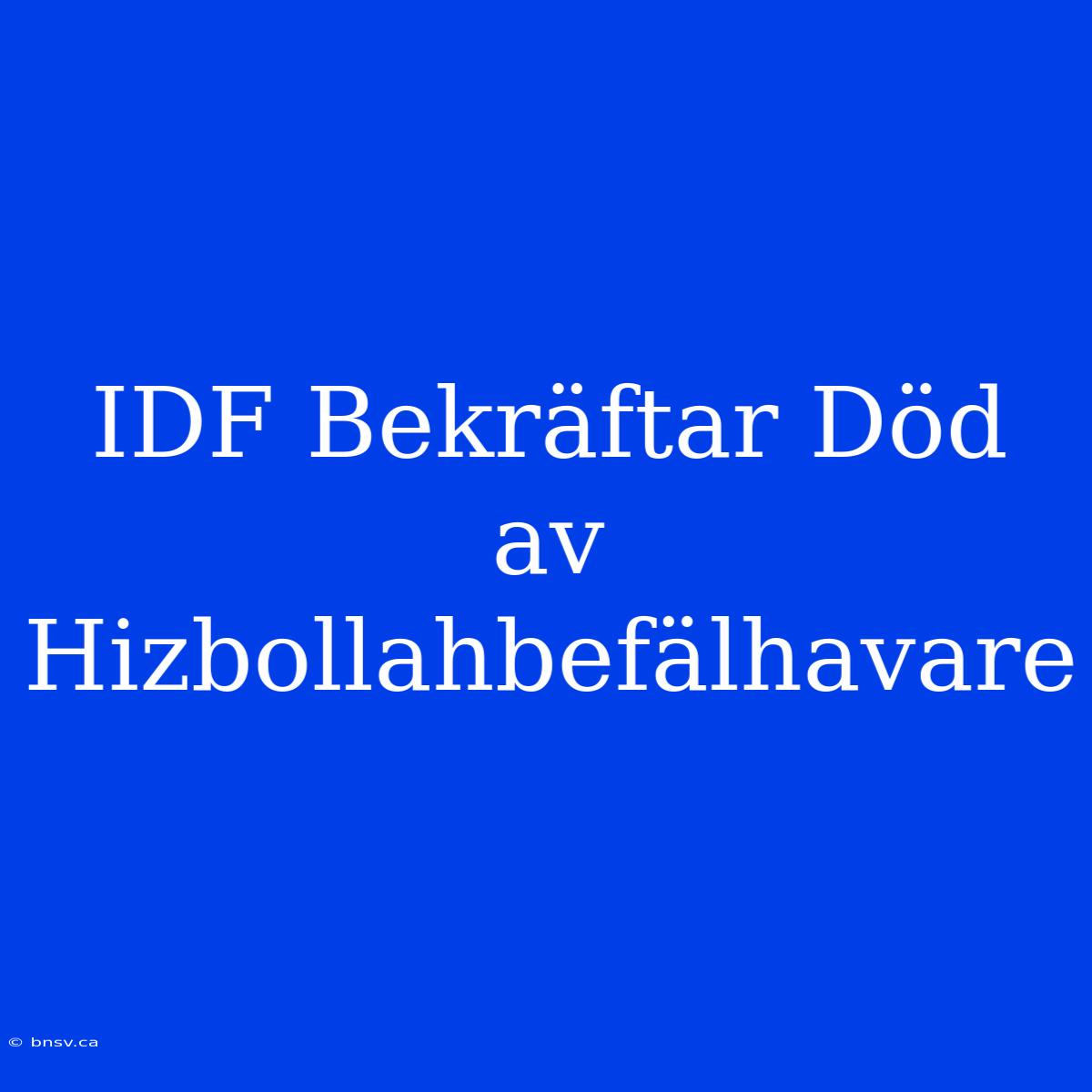 IDF Bekräftar Död Av Hizbollahbefälhavare