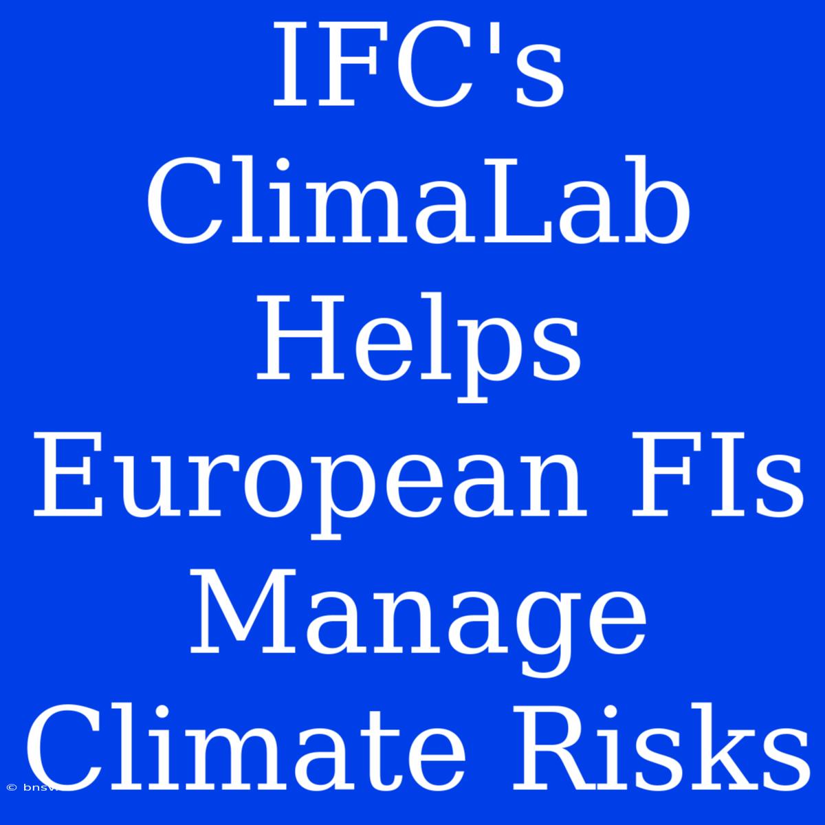 IFC's ClimaLab Helps European FIs Manage Climate Risks