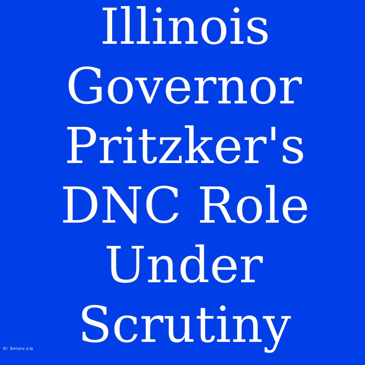 Illinois Governor Pritzker's DNC Role Under Scrutiny