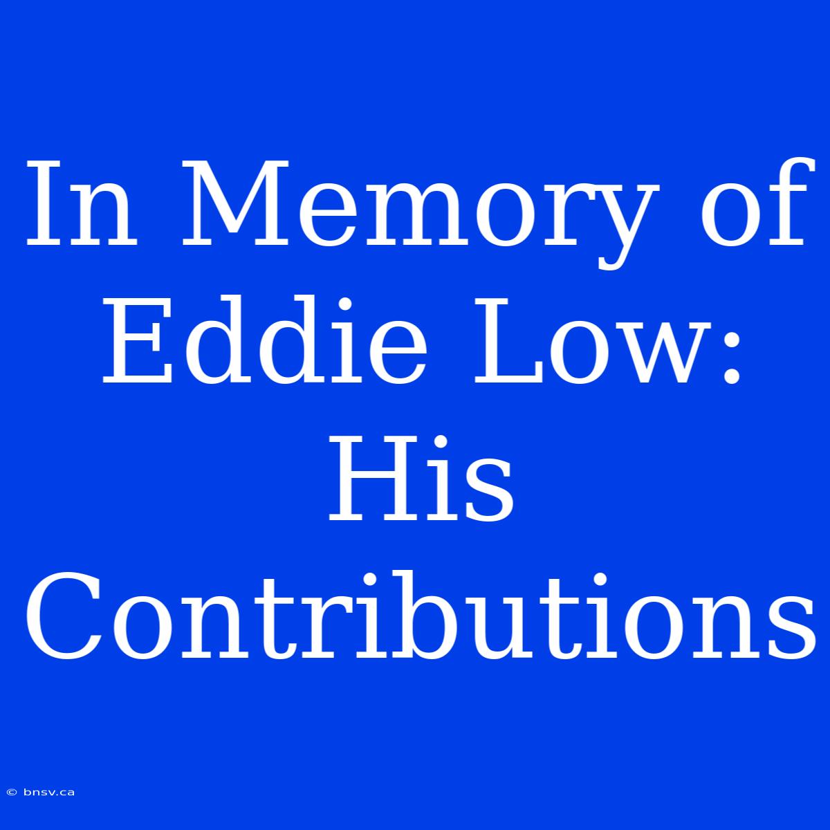 In Memory Of Eddie Low: His Contributions