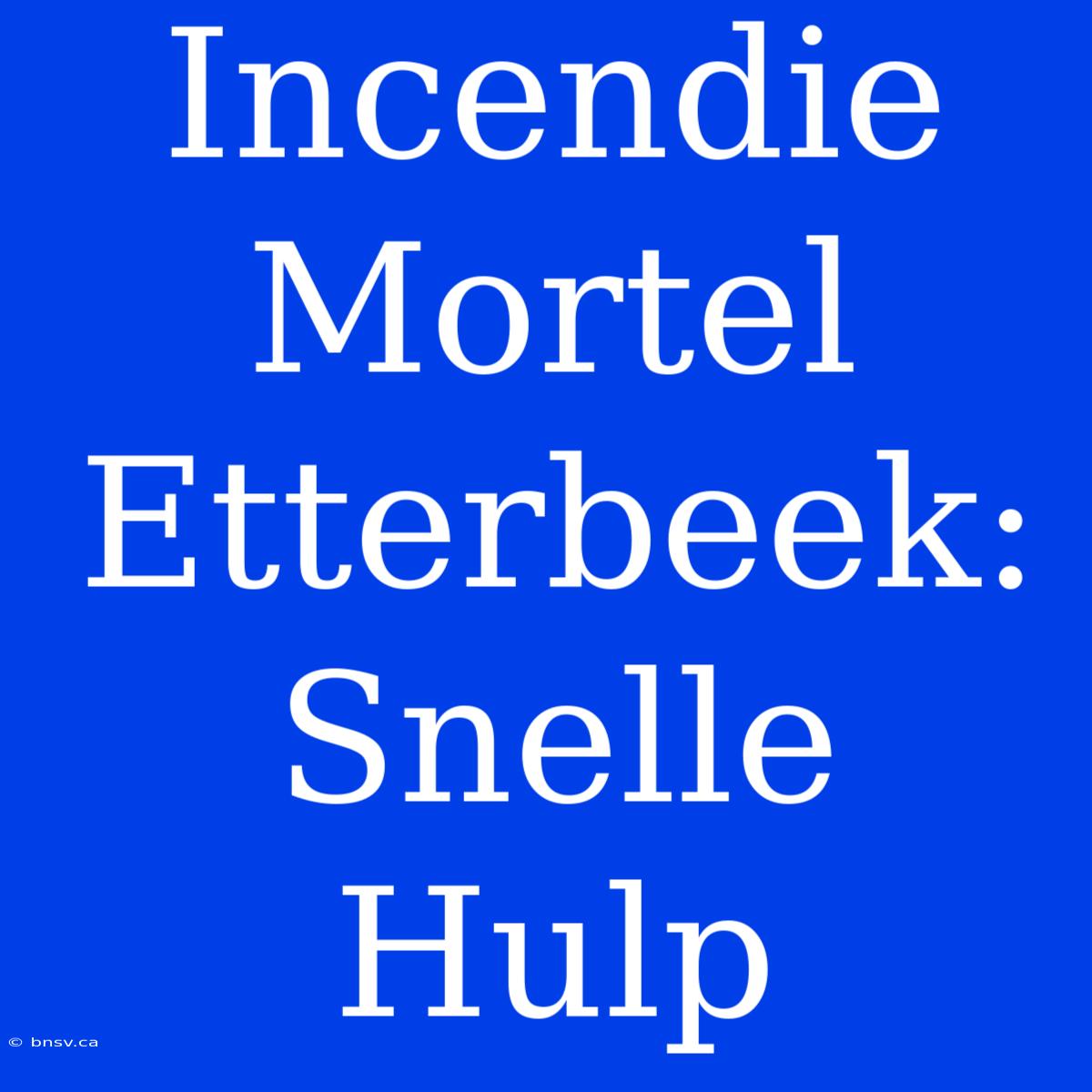 Incendie Mortel Etterbeek: Snelle Hulp