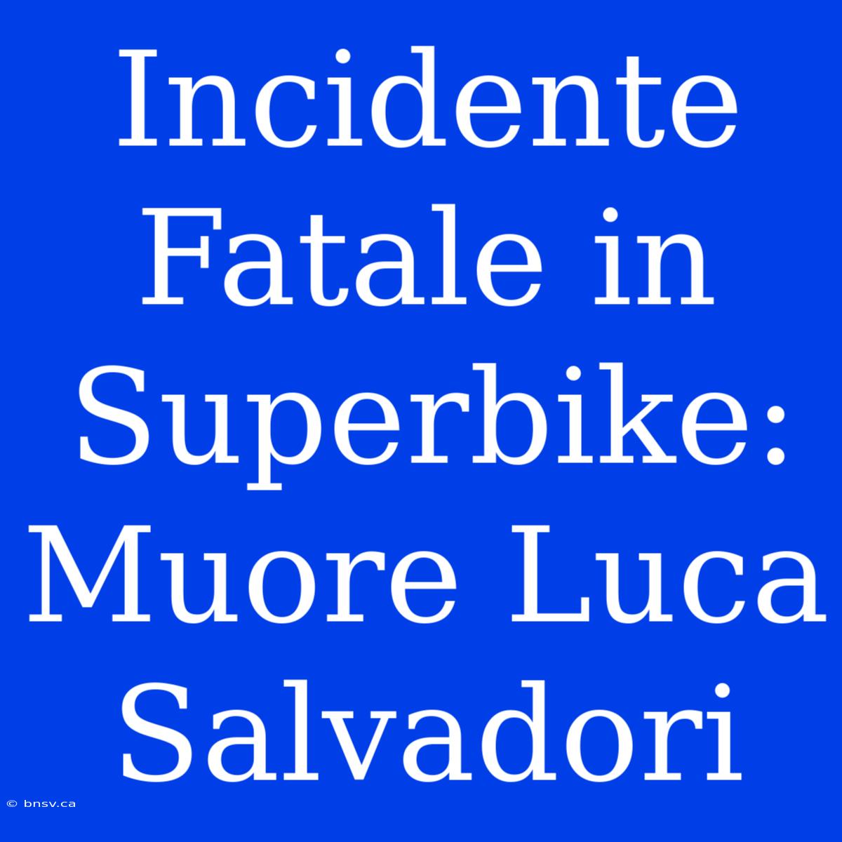 Incidente Fatale In Superbike: Muore Luca Salvadori