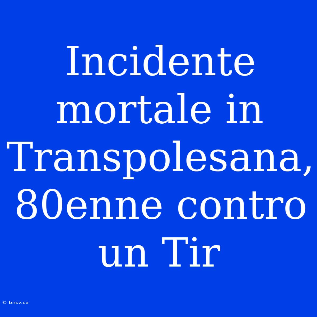 Incidente Mortale In Transpolesana, 80enne Contro Un Tir