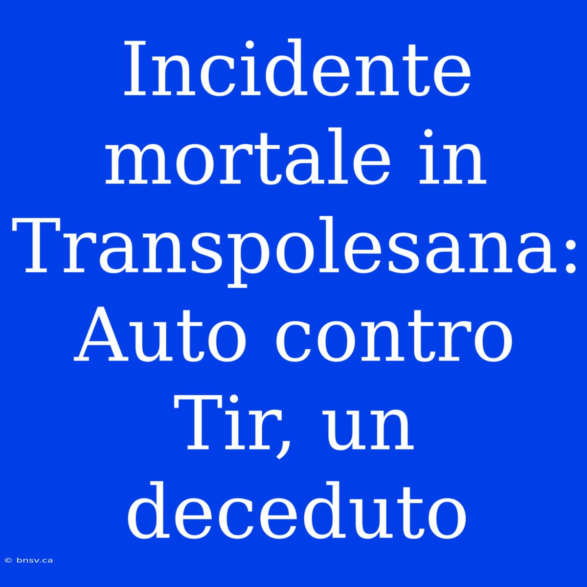 Incidente Mortale In Transpolesana: Auto Contro Tir, Un Deceduto