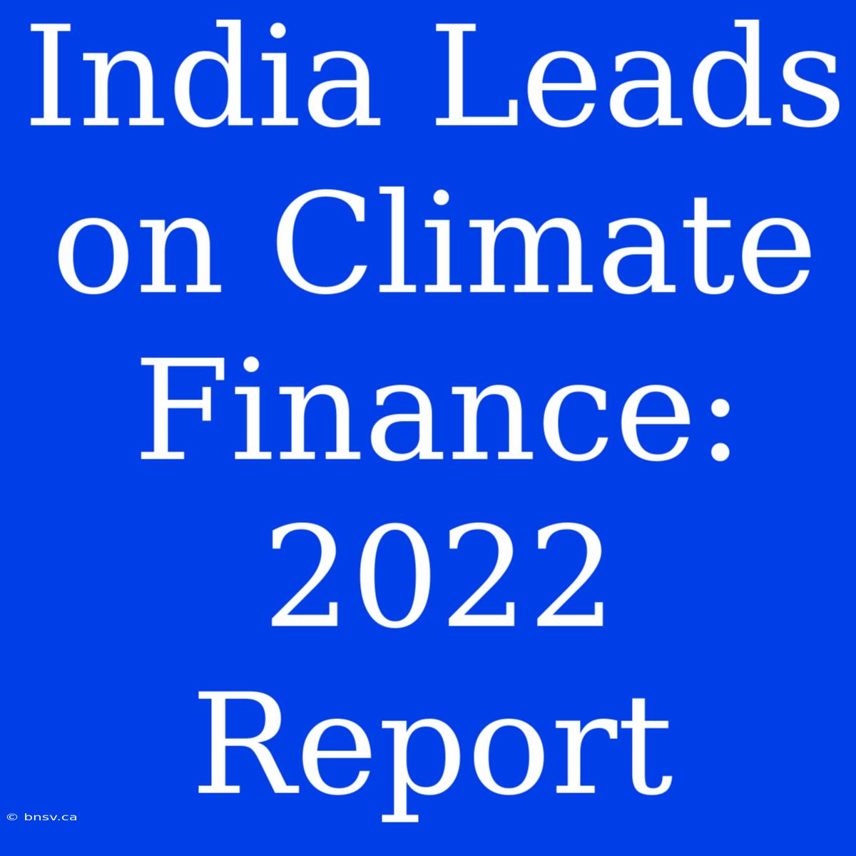 India Leads On Climate Finance: 2022 Report