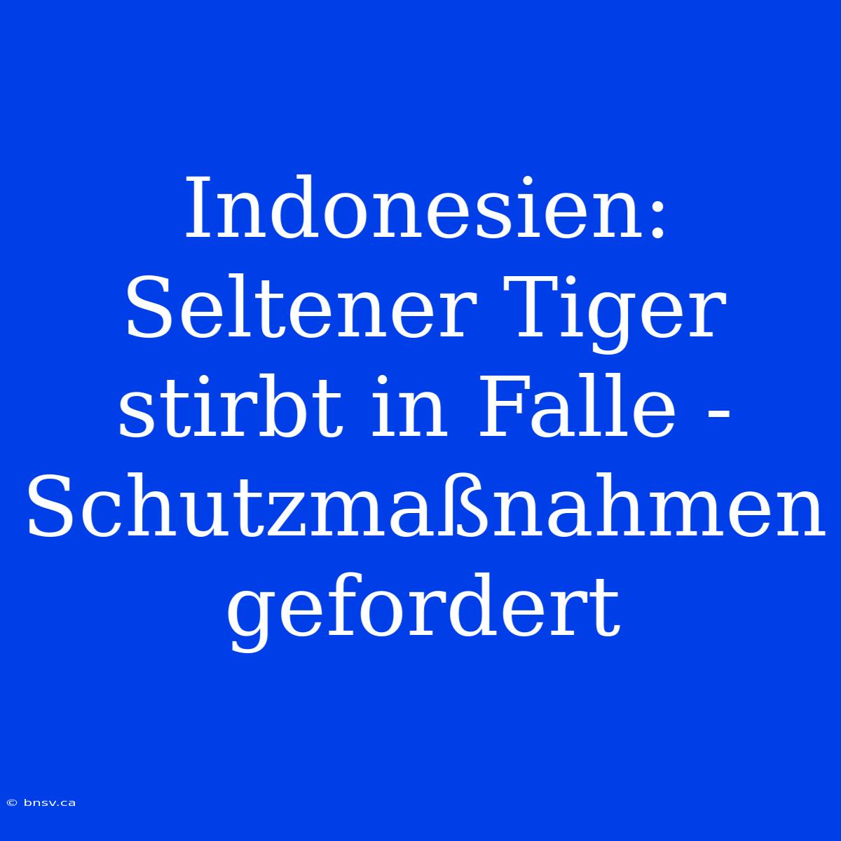 Indonesien: Seltener Tiger Stirbt In Falle - Schutzmaßnahmen Gefordert