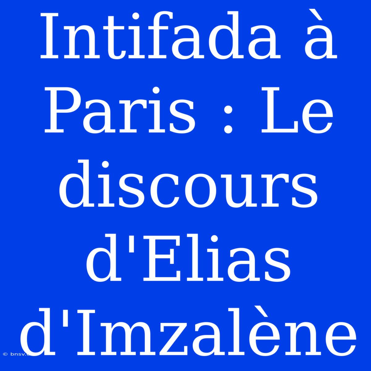 Intifada À Paris : Le Discours D'Elias D'Imzalène