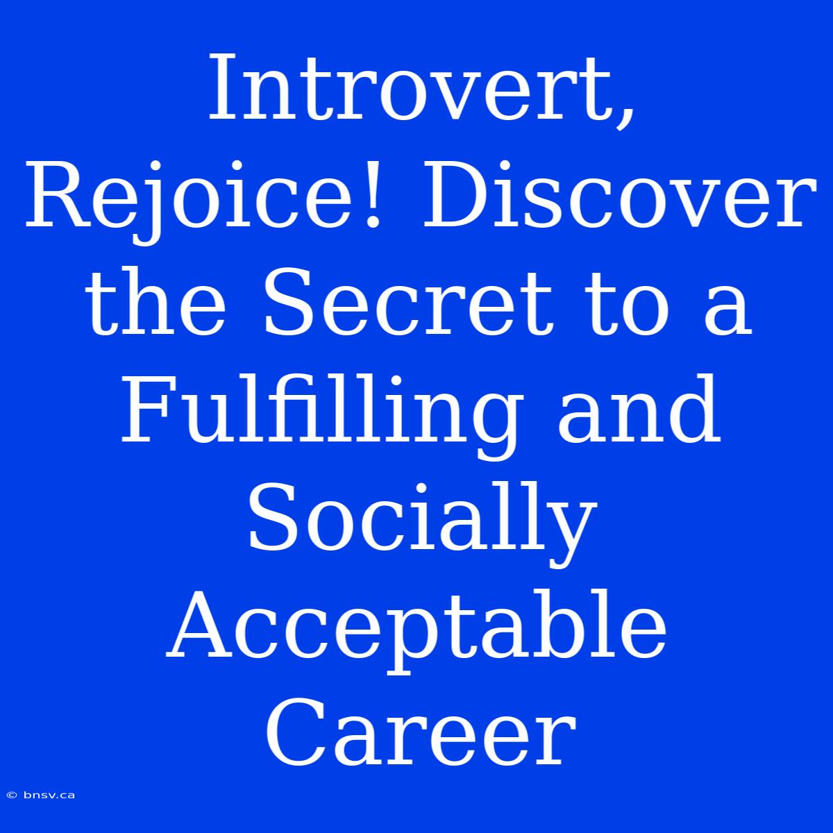 Introvert, Rejoice! Discover The Secret To A Fulfilling And Socially Acceptable Career