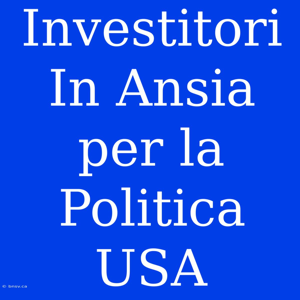 Investitori In Ansia Per La Politica USA