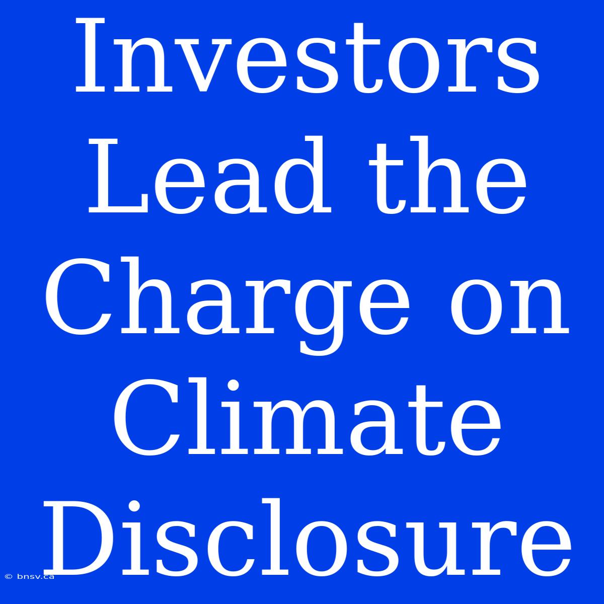 Investors Lead The Charge On Climate Disclosure