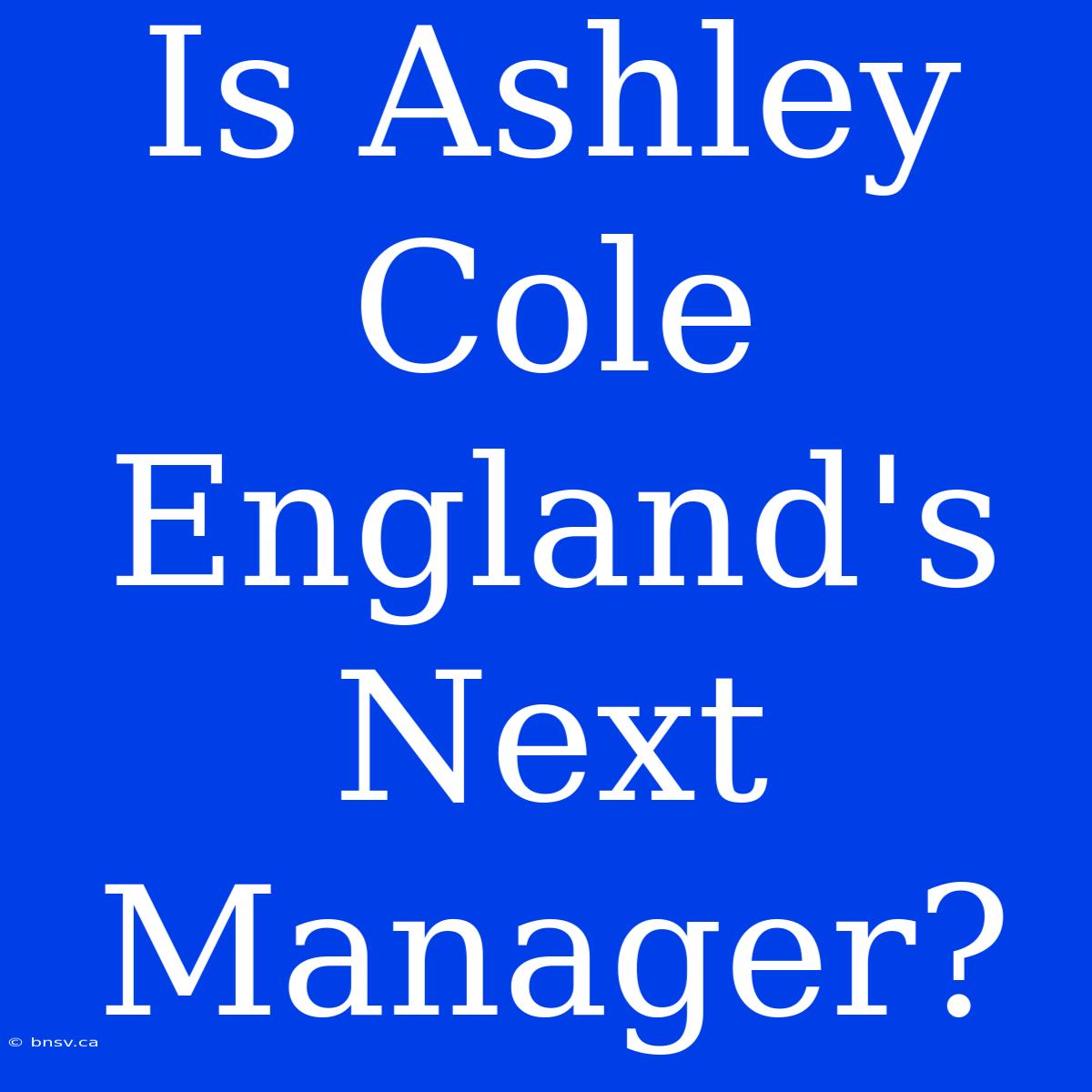 Is Ashley Cole England's Next Manager?