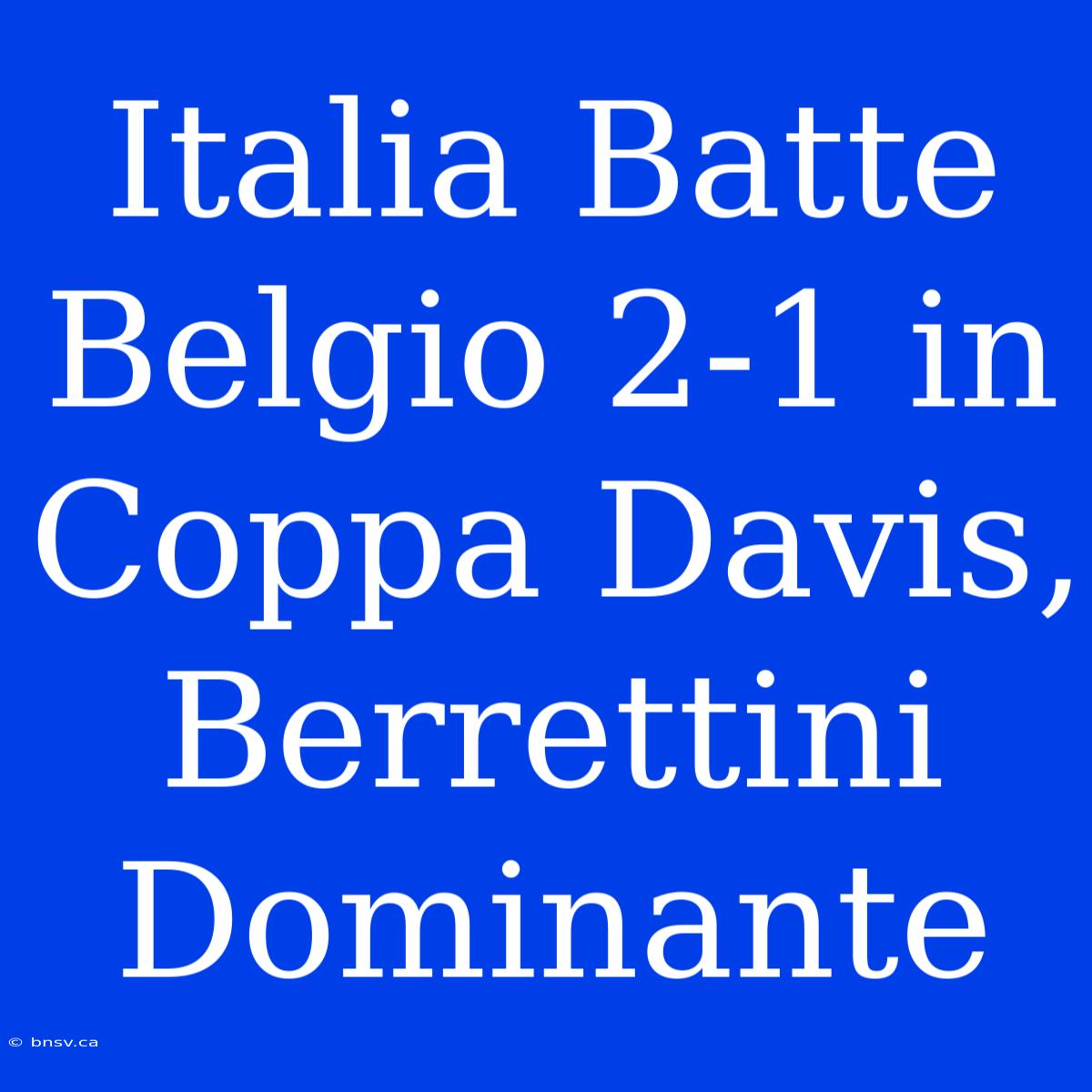 Italia Batte Belgio 2-1 In Coppa Davis, Berrettini Dominante