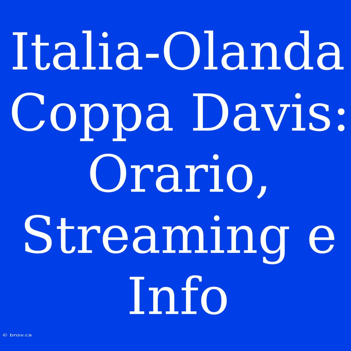 Italia-Olanda Coppa Davis: Orario, Streaming E Info