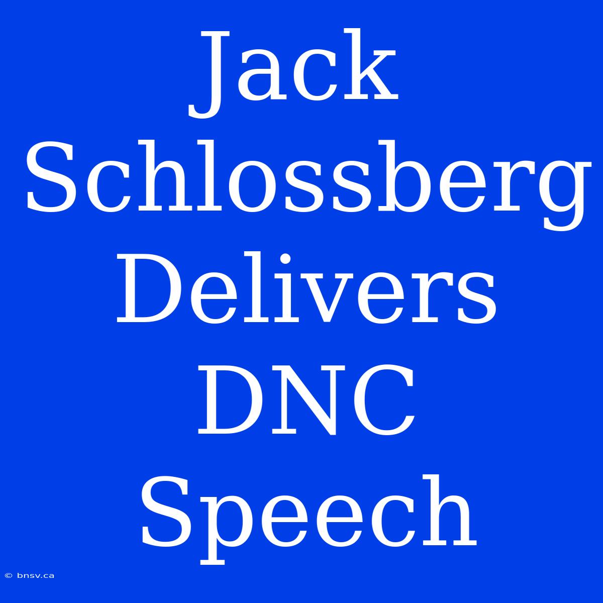 Jack Schlossberg Delivers DNC Speech