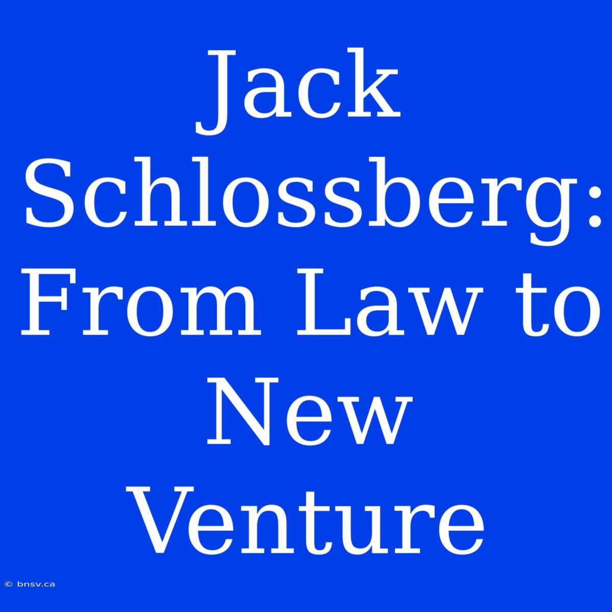 Jack Schlossberg: From Law To New Venture