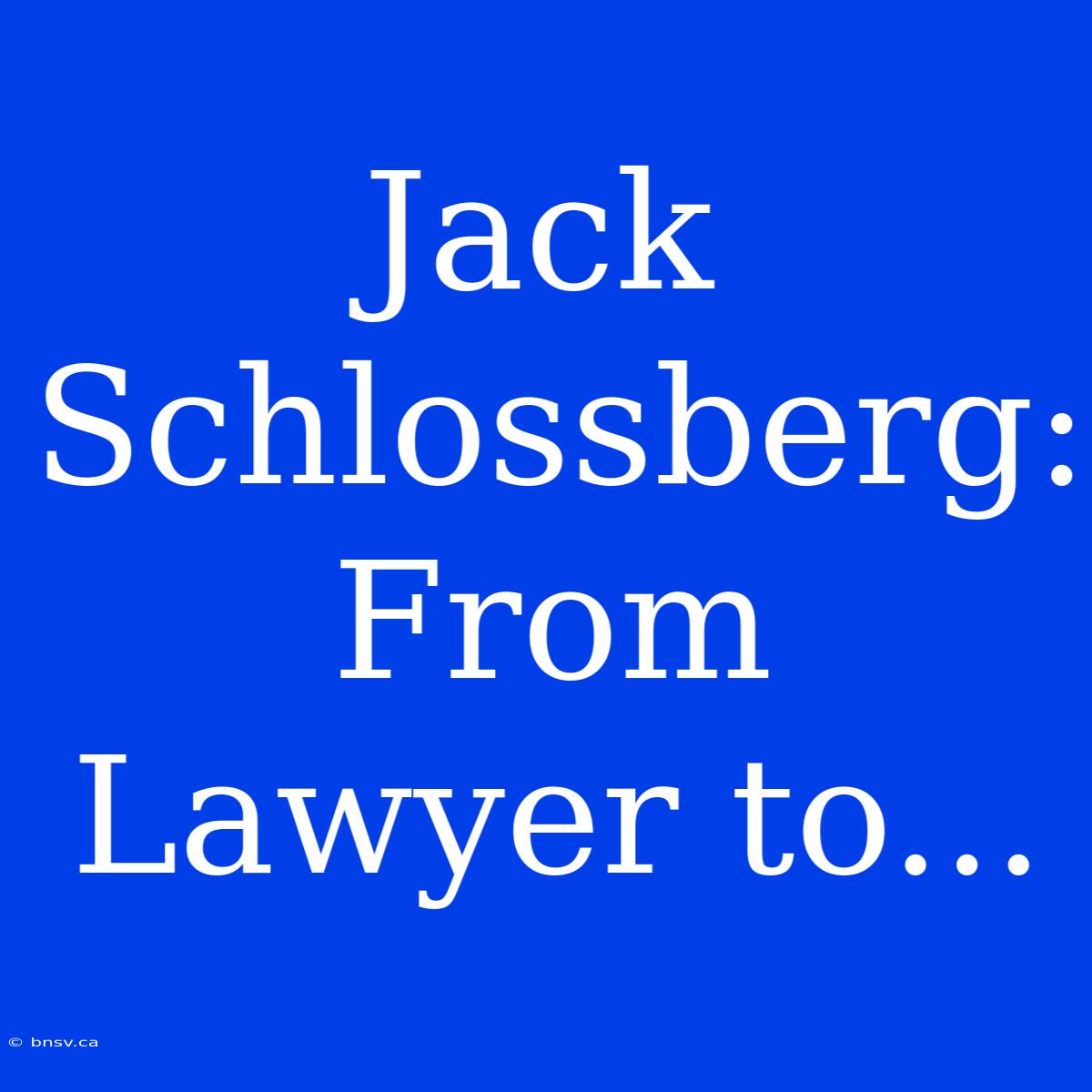 Jack Schlossberg: From Lawyer To...