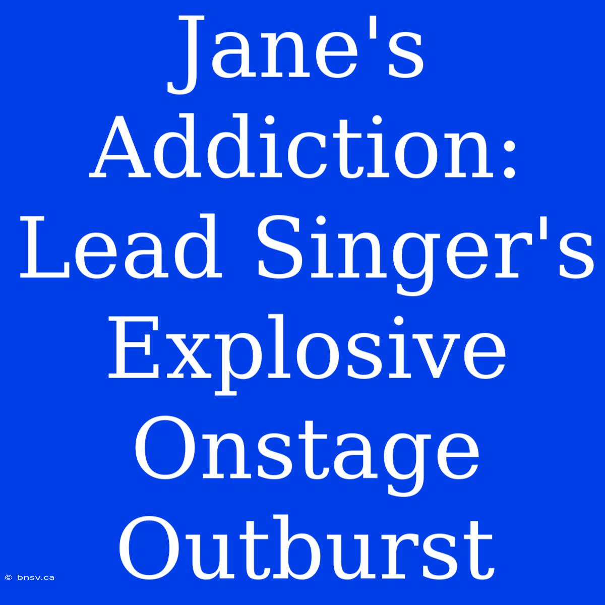 Jane's Addiction: Lead Singer's Explosive Onstage Outburst