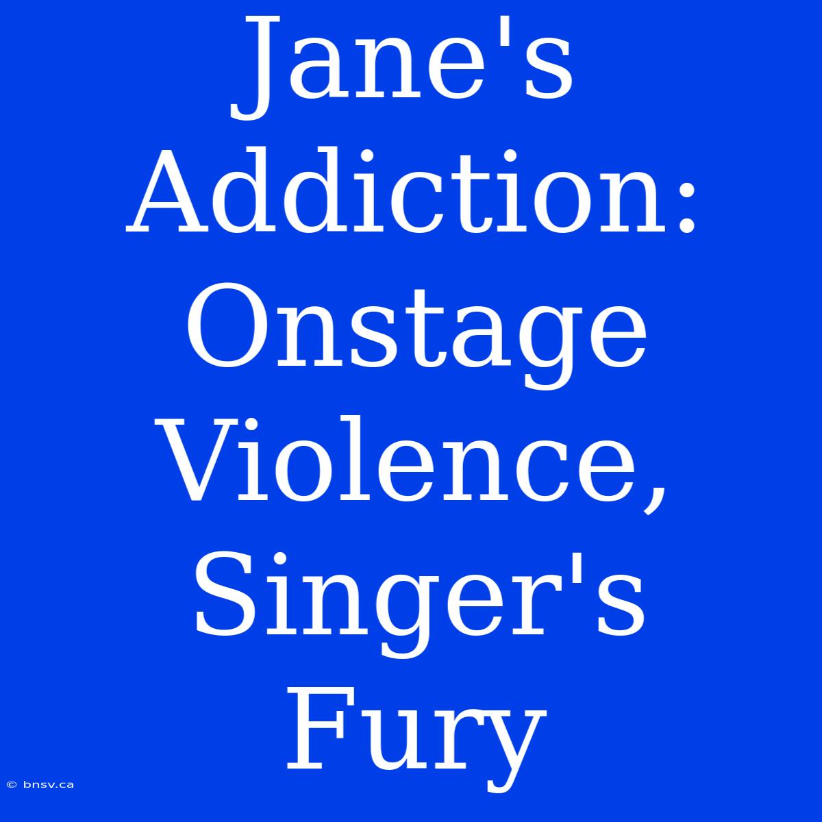 Jane's Addiction:  Onstage Violence, Singer's  Fury