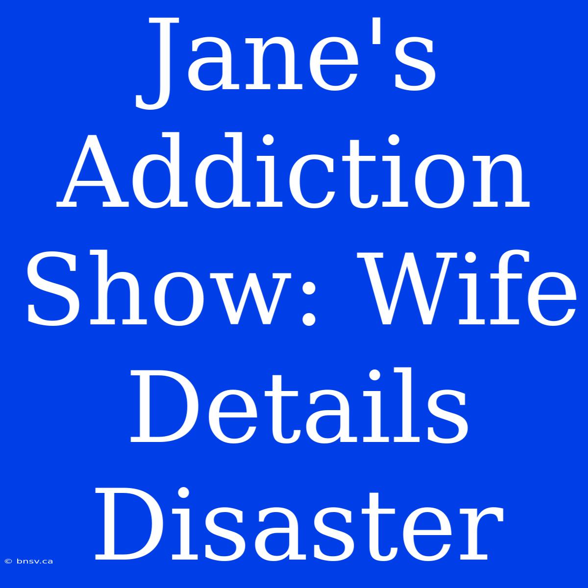 Jane's Addiction Show: Wife Details Disaster