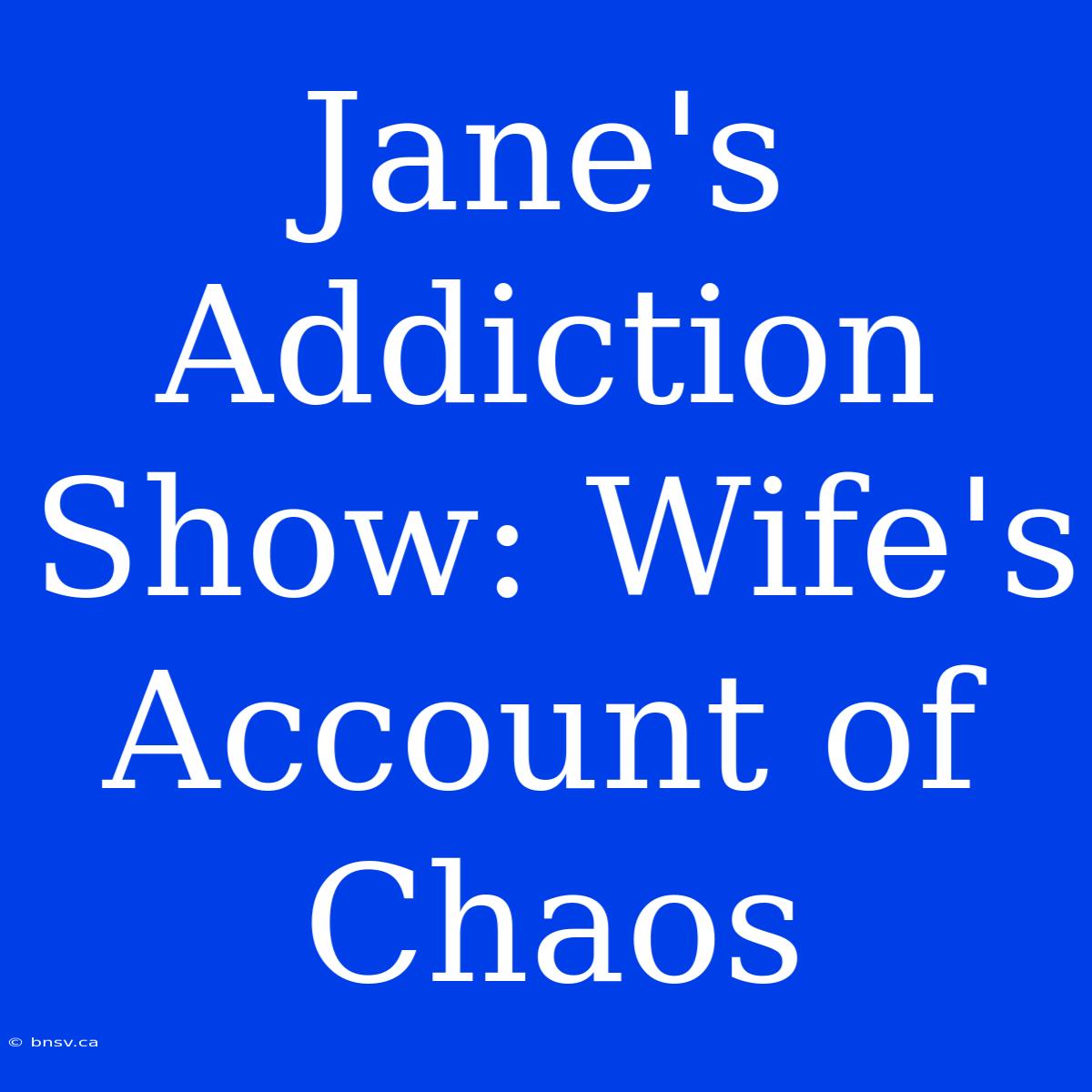 Jane's Addiction Show: Wife's Account Of Chaos