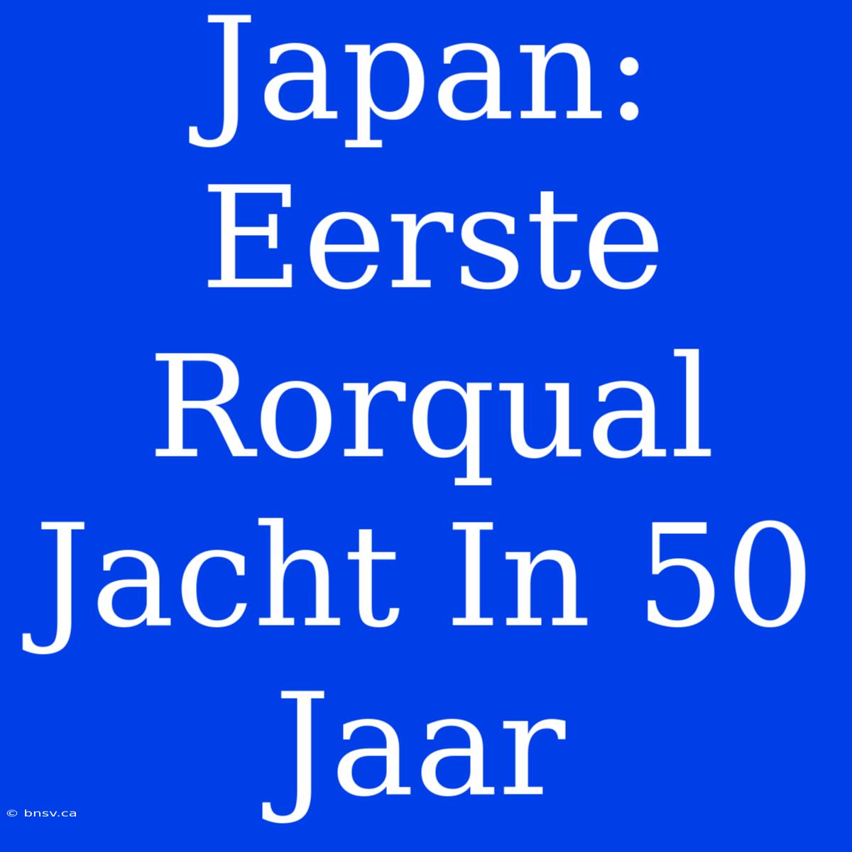 Japan: Eerste Rorqual Jacht In 50 Jaar