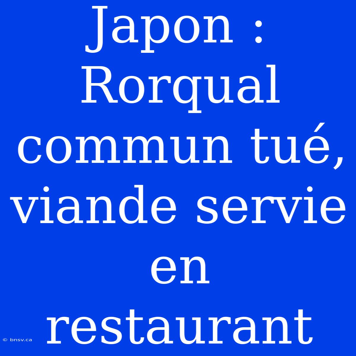 Japon : Rorqual Commun Tué, Viande Servie En Restaurant