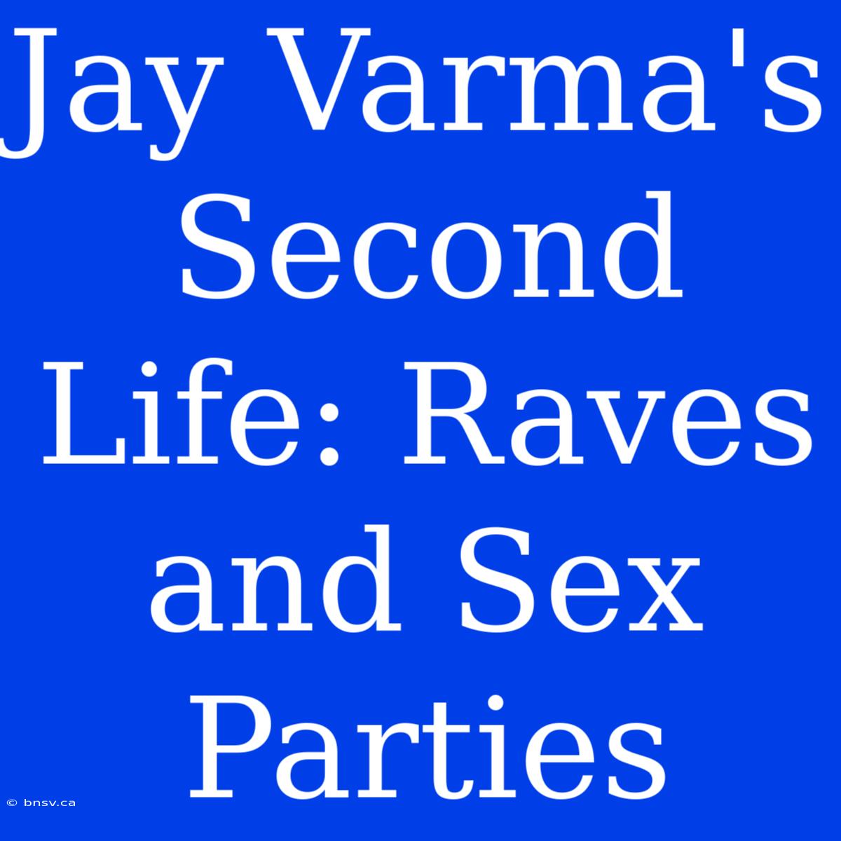 Jay Varma's Second Life: Raves And Sex Parties