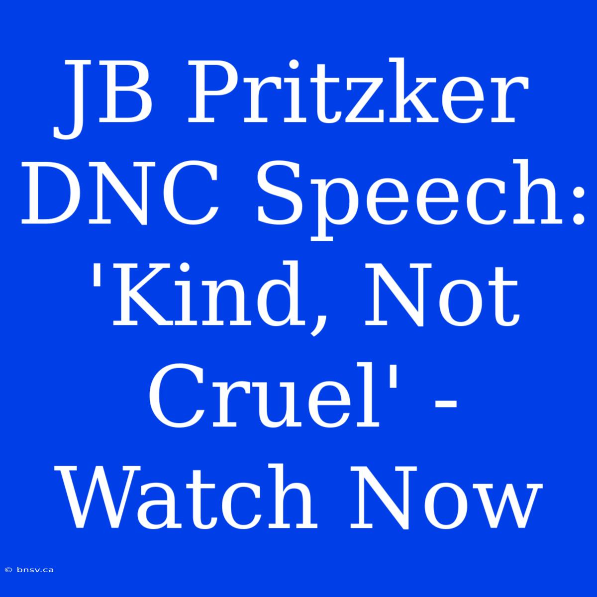 JB Pritzker DNC Speech: 'Kind, Not Cruel' - Watch Now