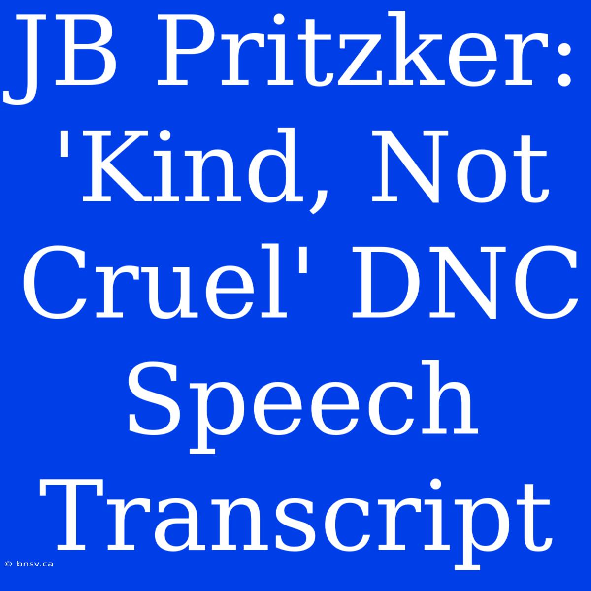 JB Pritzker: 'Kind, Not Cruel' DNC Speech Transcript