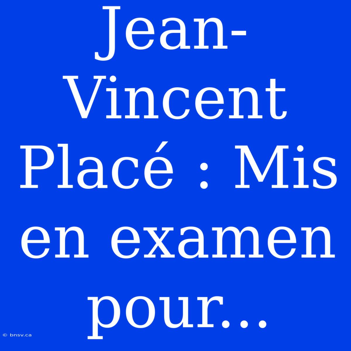 Jean-Vincent Placé : Mis En Examen Pour...