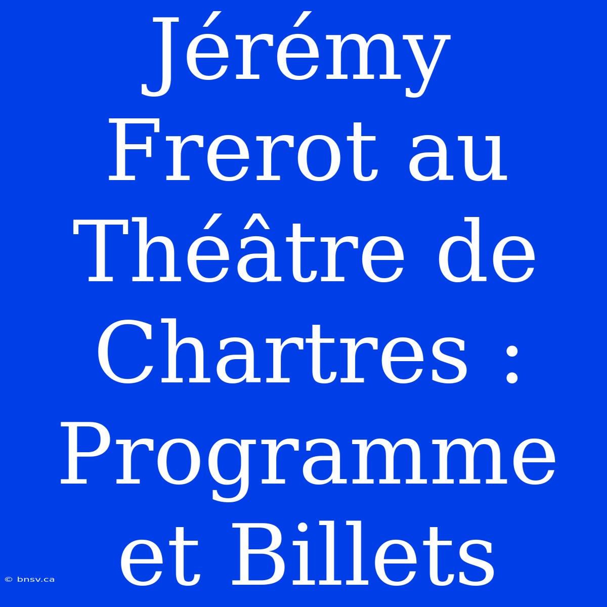 Jérémy Frerot Au Théâtre De Chartres : Programme Et Billets