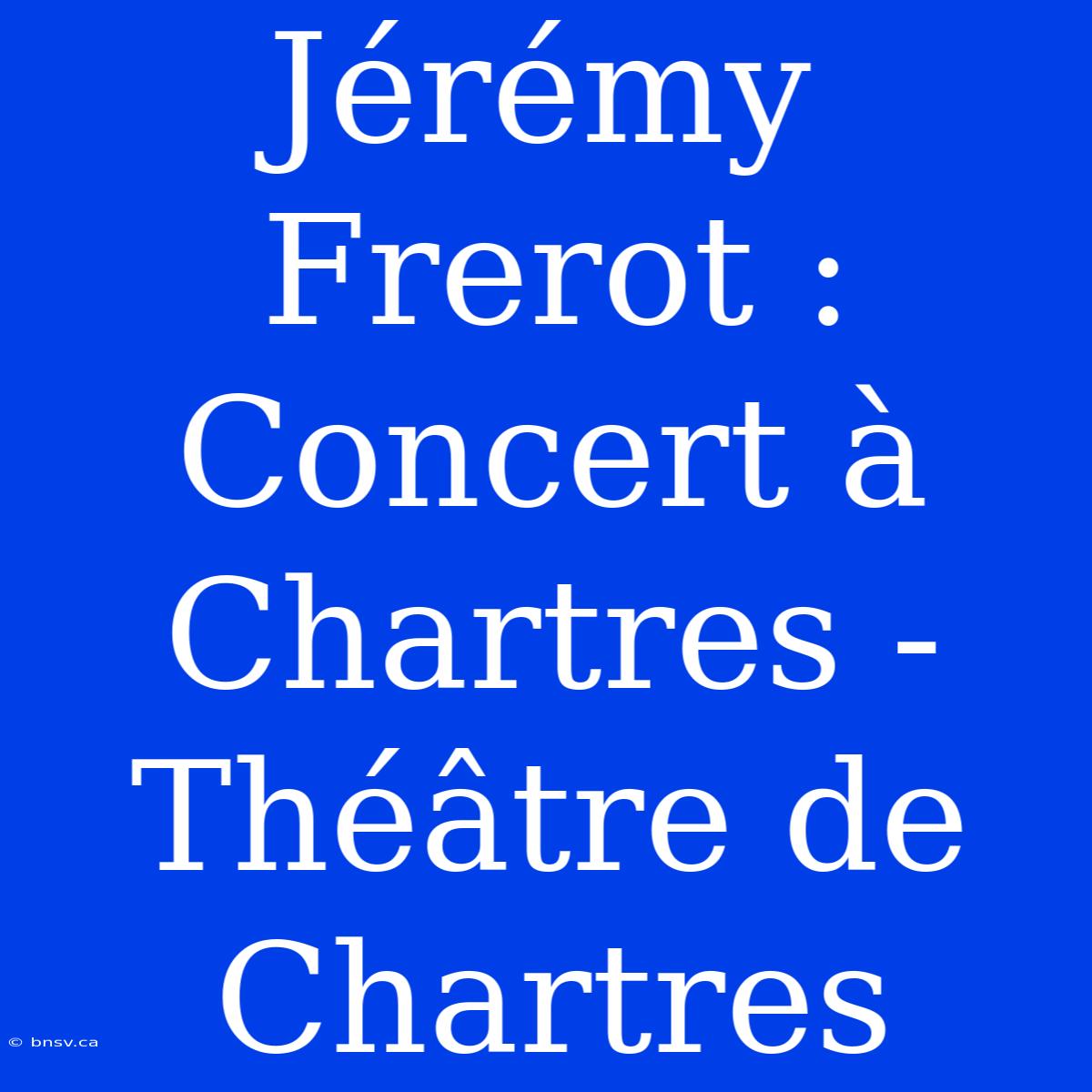 Jérémy Frerot : Concert À Chartres - Théâtre De Chartres