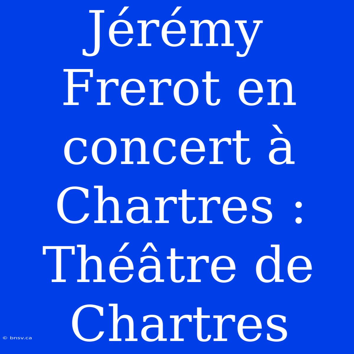 Jérémy Frerot En Concert À Chartres : Théâtre De Chartres