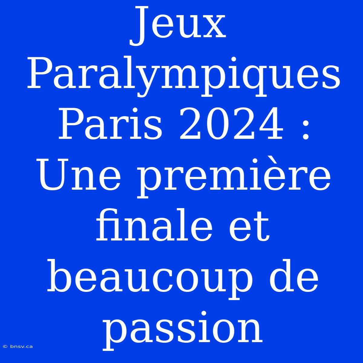 Jeux Paralympiques Paris 2024 : Une Première Finale Et Beaucoup De Passion