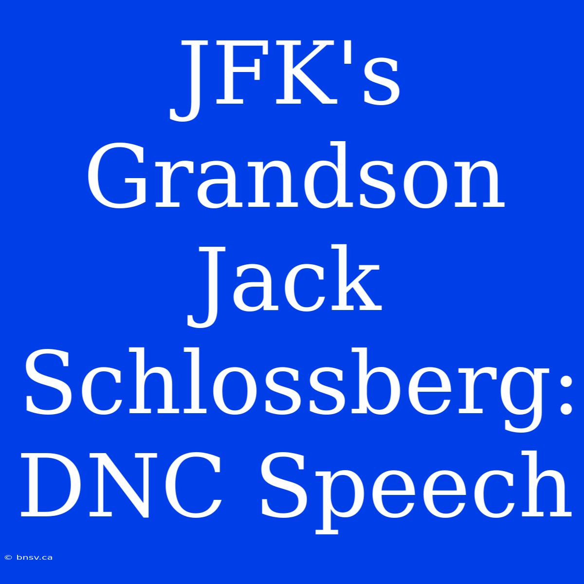 JFK's Grandson Jack Schlossberg: DNC Speech