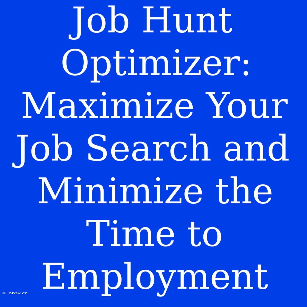 Job Hunt Optimizer: Maximize Your Job Search And Minimize The Time To Employment