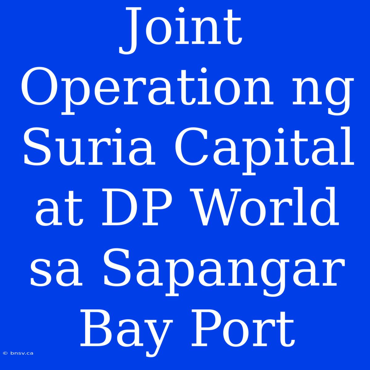 Joint Operation Ng Suria Capital At DP World Sa Sapangar Bay Port