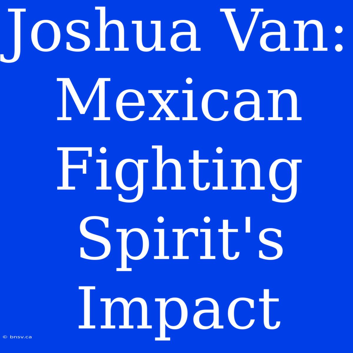 Joshua Van: Mexican Fighting Spirit's Impact