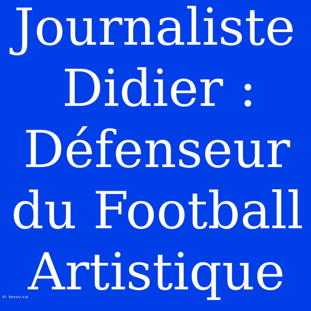 Journaliste Didier : Défenseur Du Football Artistique